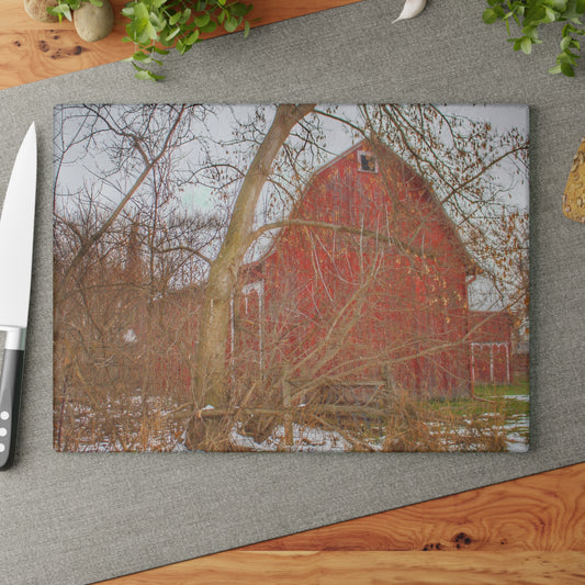 U R There Photography Holmes Road Red I Rustic Farmhouse Tempered-Glass Cutting Board