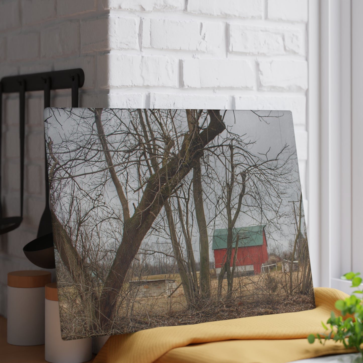 U R There Photography Daley Road Red II Rustic Farmhouse Tempered-Glass Cutting Board