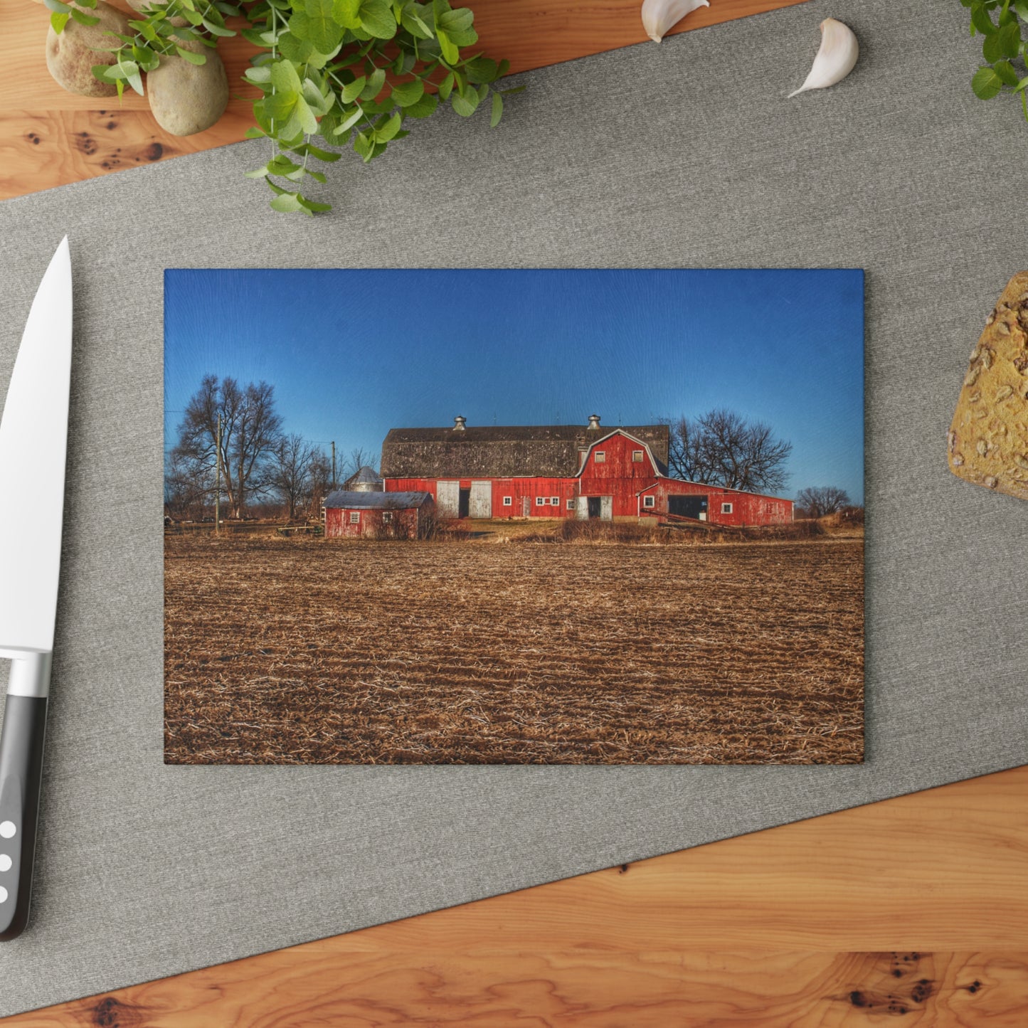 U R There Photography Rochester Road Red II Rustic Farmhouse Tempered-Glass Cutting Board