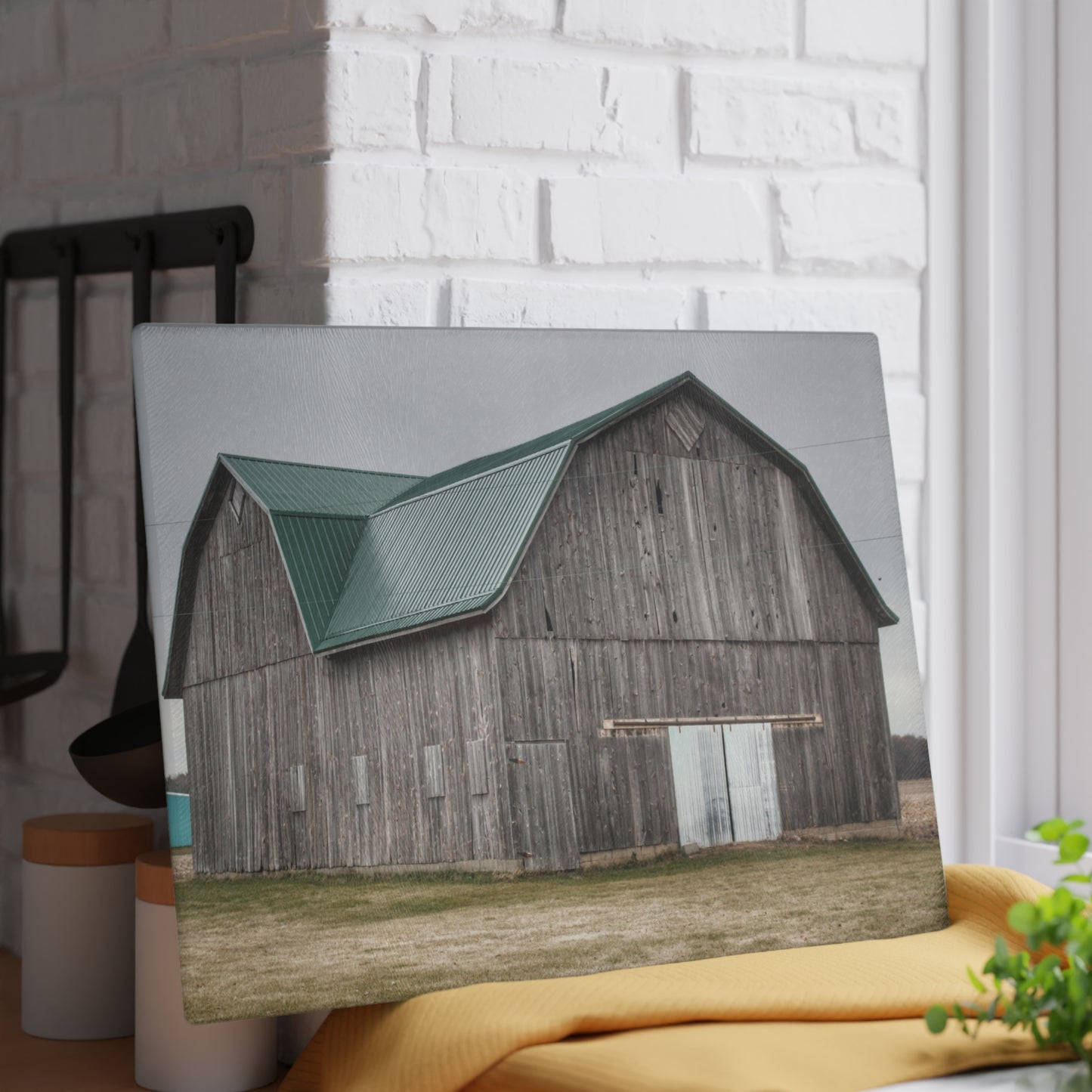 U R There Photography Loomis Road Grey Rustic Farmhouse Tempered-Glass Cutting Board