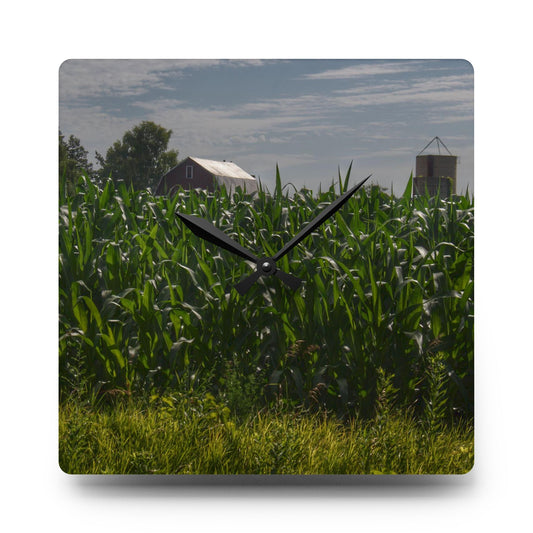 U R There Photography Above the Corn on Piersonville Road I Rustic Farmhouse Acrylic Analog Wall Clock 10.75'' × 10.75'' (Square)