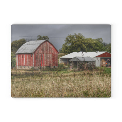 U R There Photography North Lake Road Red II Rustic Farmhouse Tempered-Glass Cutting Board