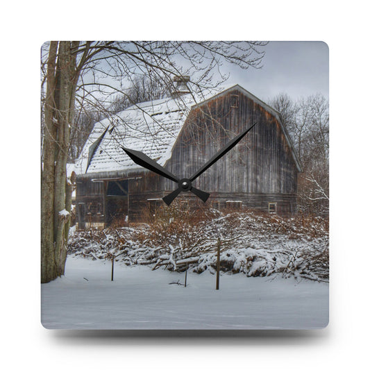 Vassar Road Hidden Grey in Winter Rustic Farmhouse Acrylic Analog Wall Clock 10.75'' × 10.75'' (Square)