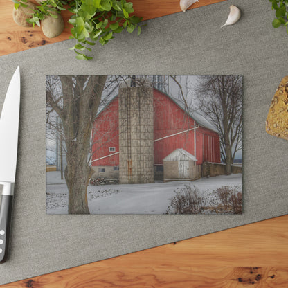 U R There Photography Frenchline Road Red in Winter Rustic Farmhouse Tempered-Glass Cutting Board