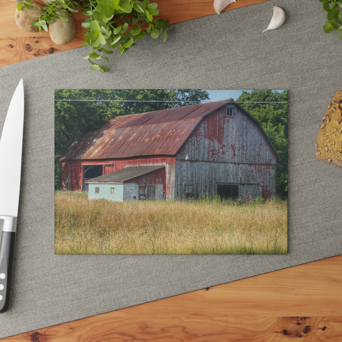 U R There Photography Scott Road Red Rustic Farmhouse Tempered-Glass Cutting Board