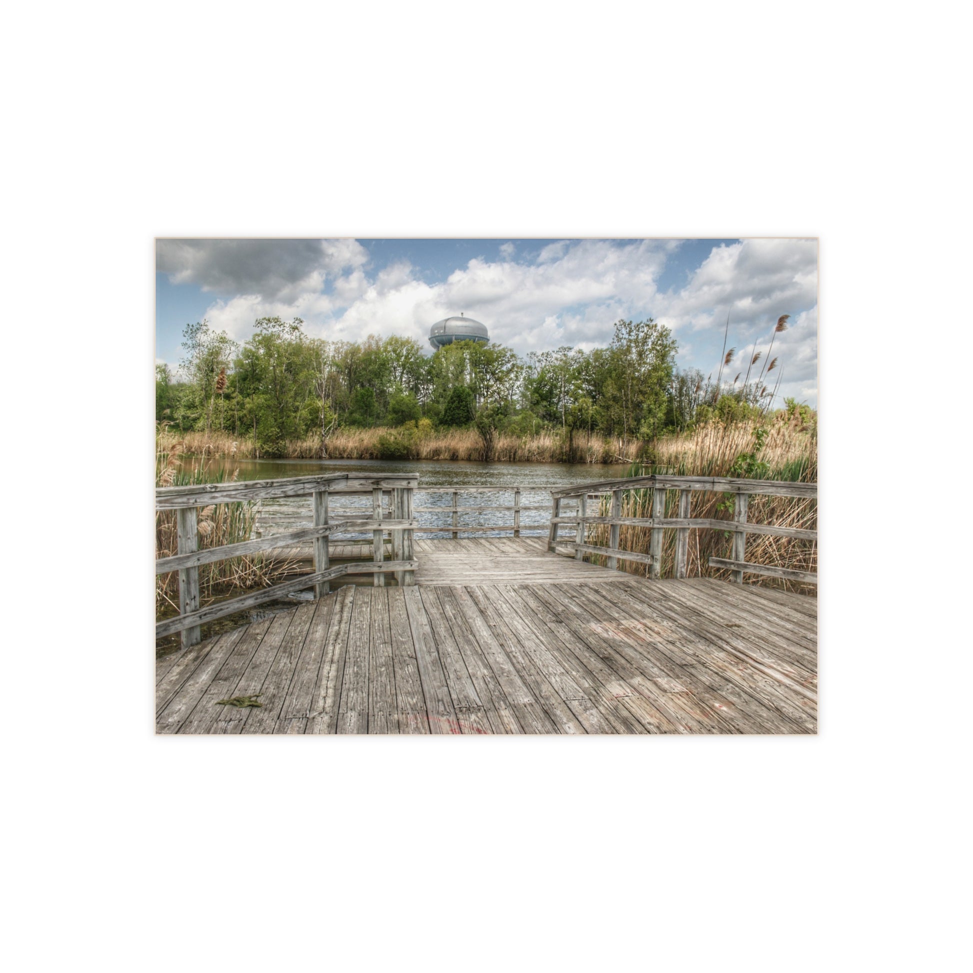 U R There Photography Bridge Overlooking Water Tower Park in Lapeer Rustic Farmhouse Decorative Ceramic Tile 6" × 8" Glossy