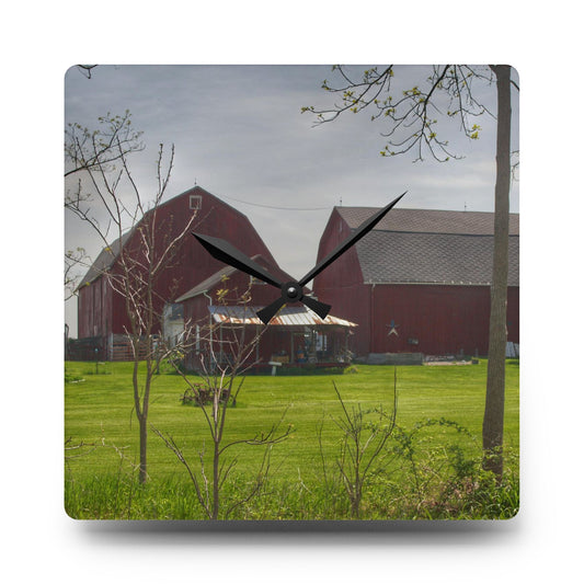 Bishop Road Reds I Rustic Farmhouse Acrylic Analog Wall Clock 10.75'' × 10.75'' (Square)