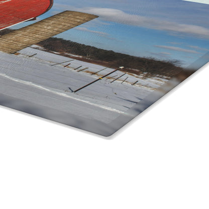 U R There Photography Barnes Road Winter Red Rustic Farmhouse Tempered-Glass Cutting Board