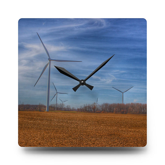 U R There Photography Windmill Alley Rustic Farmhouse Acrylic Analog Wall Clock 10.75'' × 10.75'' (Square)