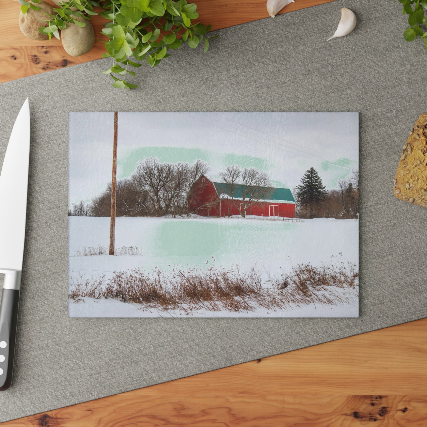 U R There Photography Five Lakes Hidden Red Rustic Farmhouse Tempered-Glass Cutting Board