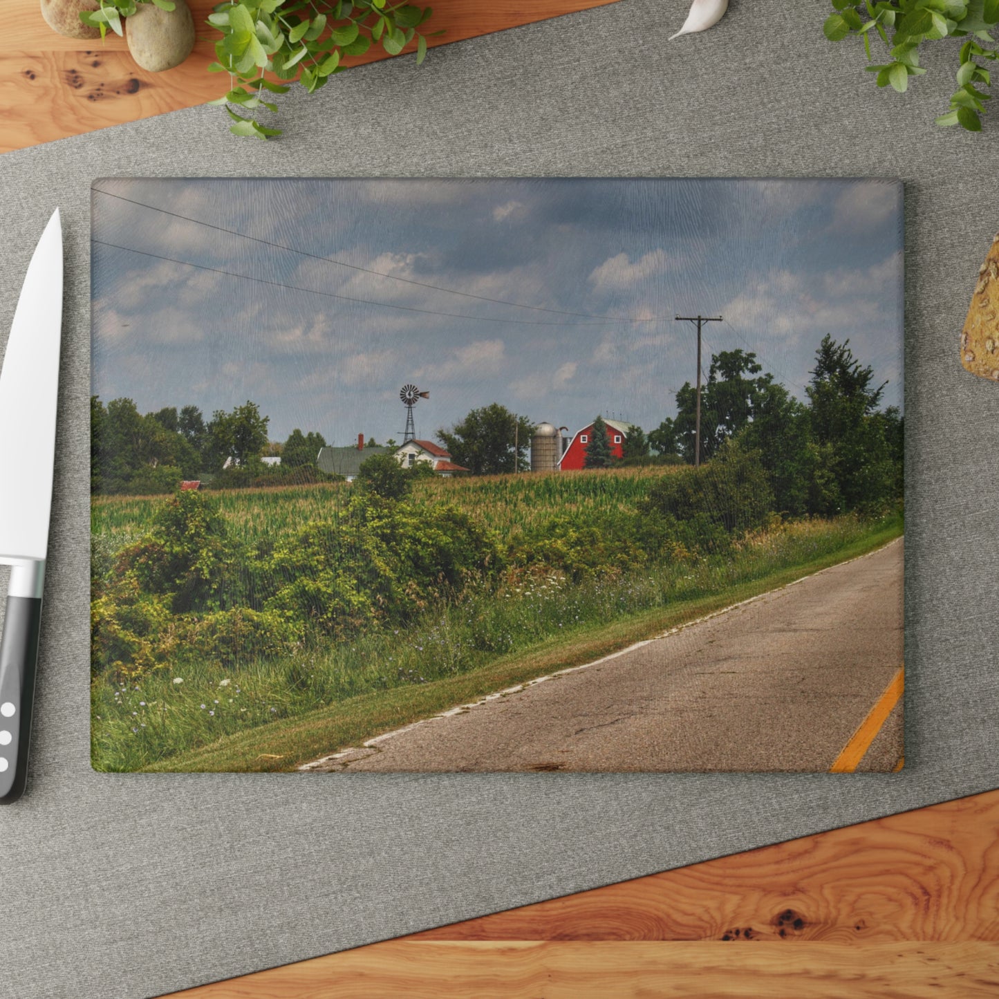 U R There Photography Across the Field in Elba I Rustic Farmhouse Tempered-Glass Cutting Board