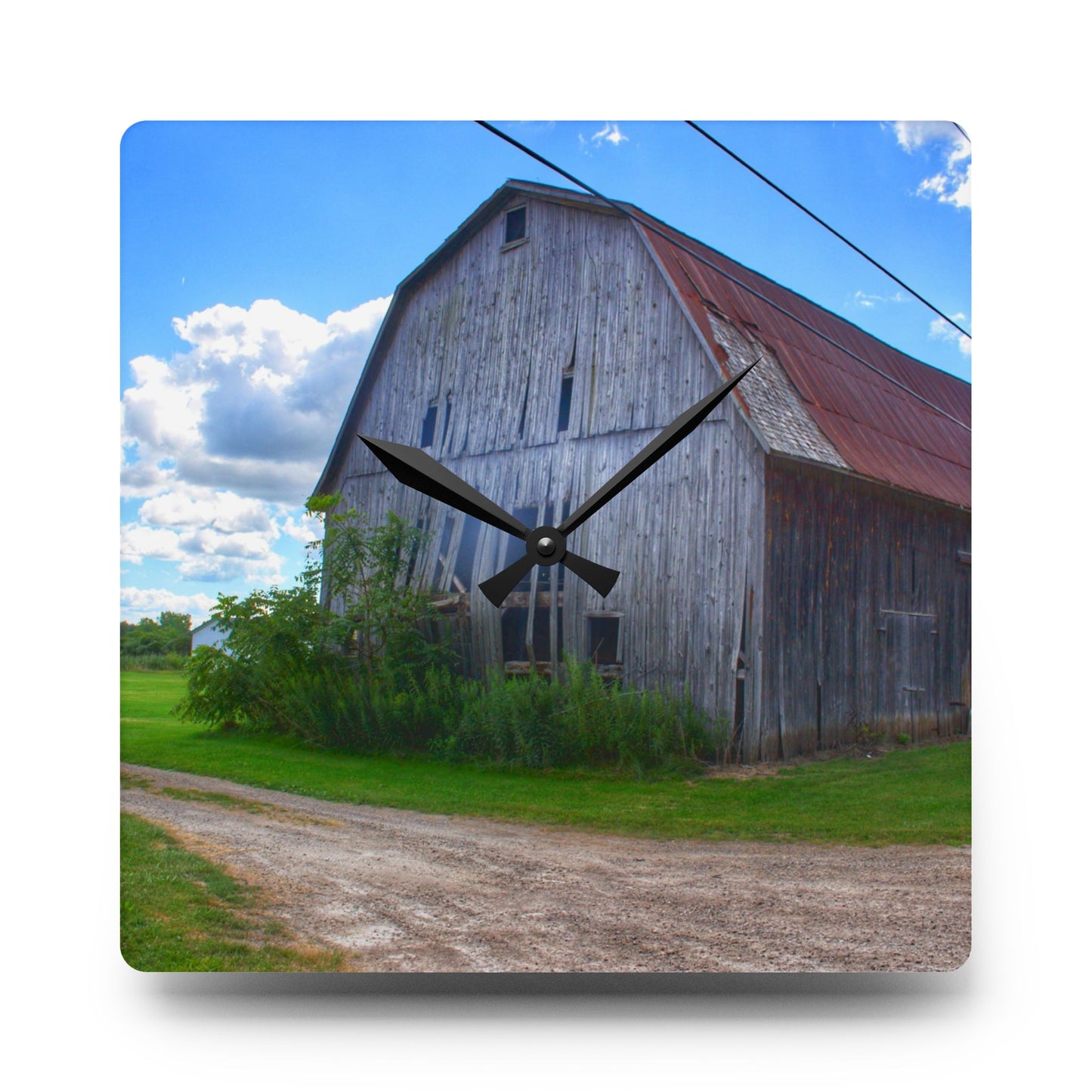 U R There Photography Schoenherr Road Grey I Rustic Farmhouse Acrylic Analog Wall Clock