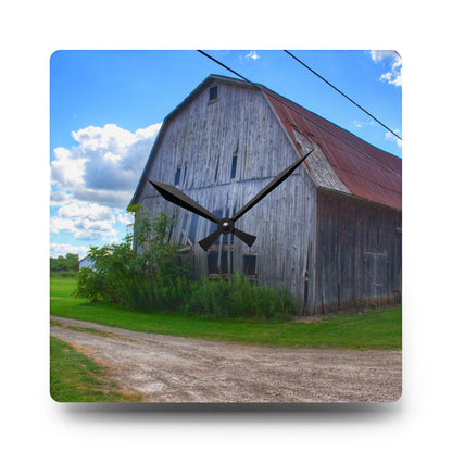 U R There Photography Schoenherr Road Grey I Rustic Farmhouse Acrylic Analog Wall Clock