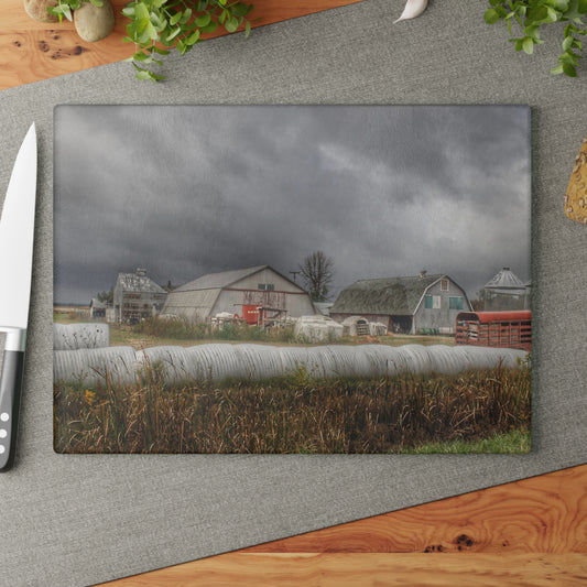 U R There Photography Waterman Road Grey I Rustic Farmhouse Tempered-Glass Cutting Board