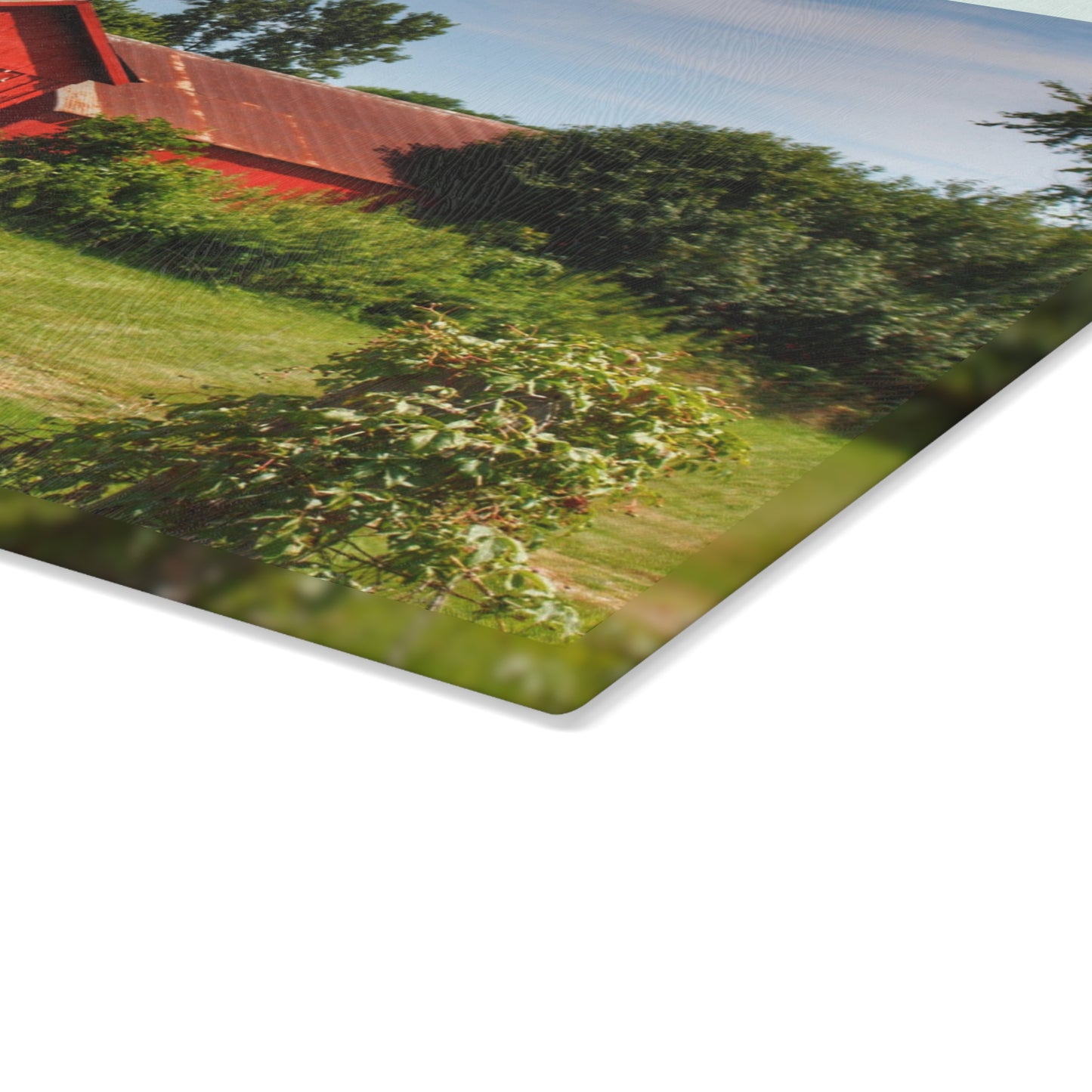 U R There Photography South Oak Road Reds II Rustic Farmhouse Tempered-Glass Cutting Board