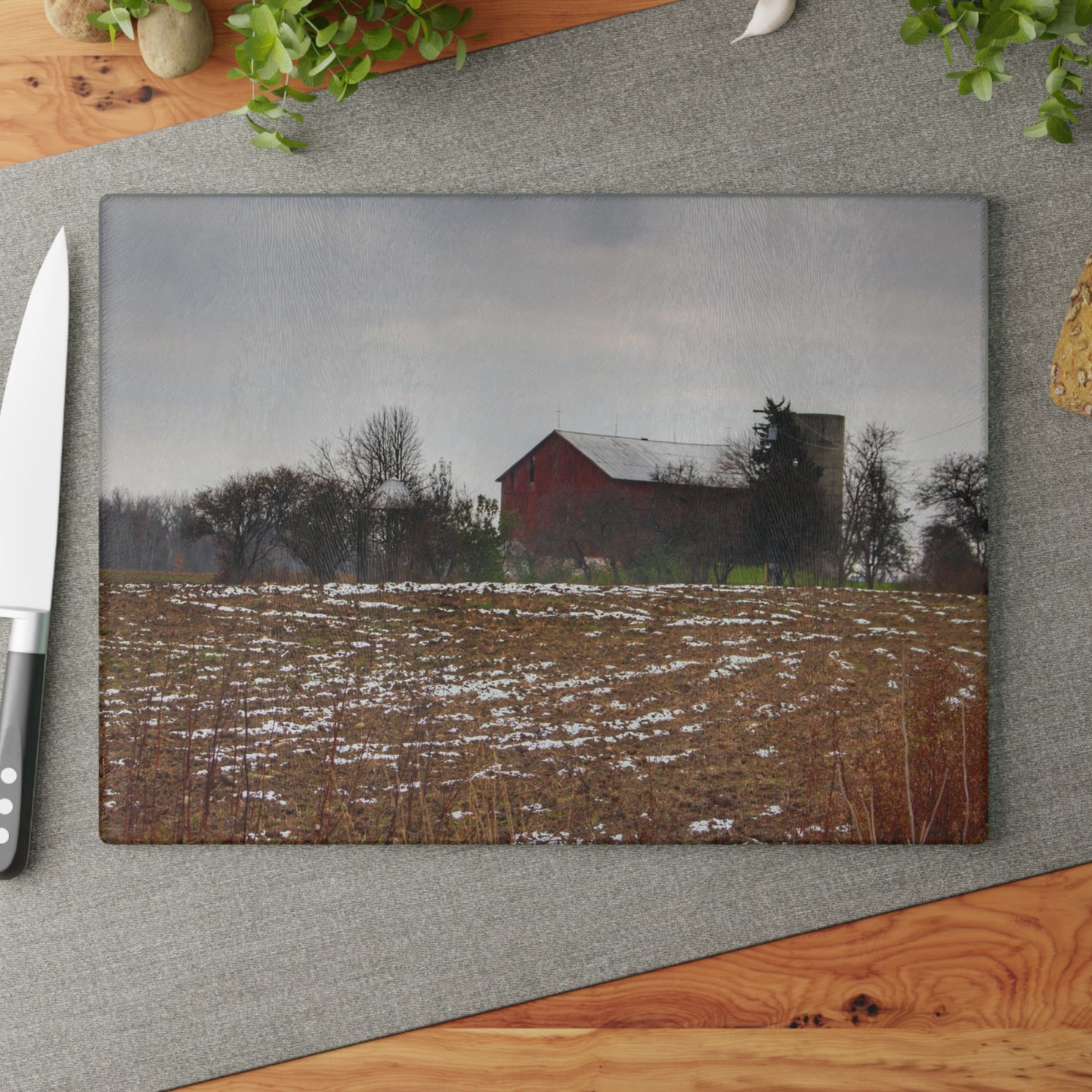 U R There Photography Brook Road Red Rustic Farmhouse Tempered-Glass Cutting Board