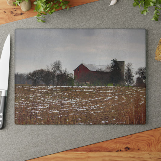 U R There Photography Brook Road Red Rustic Farmhouse Tempered-Glass Cutting Board