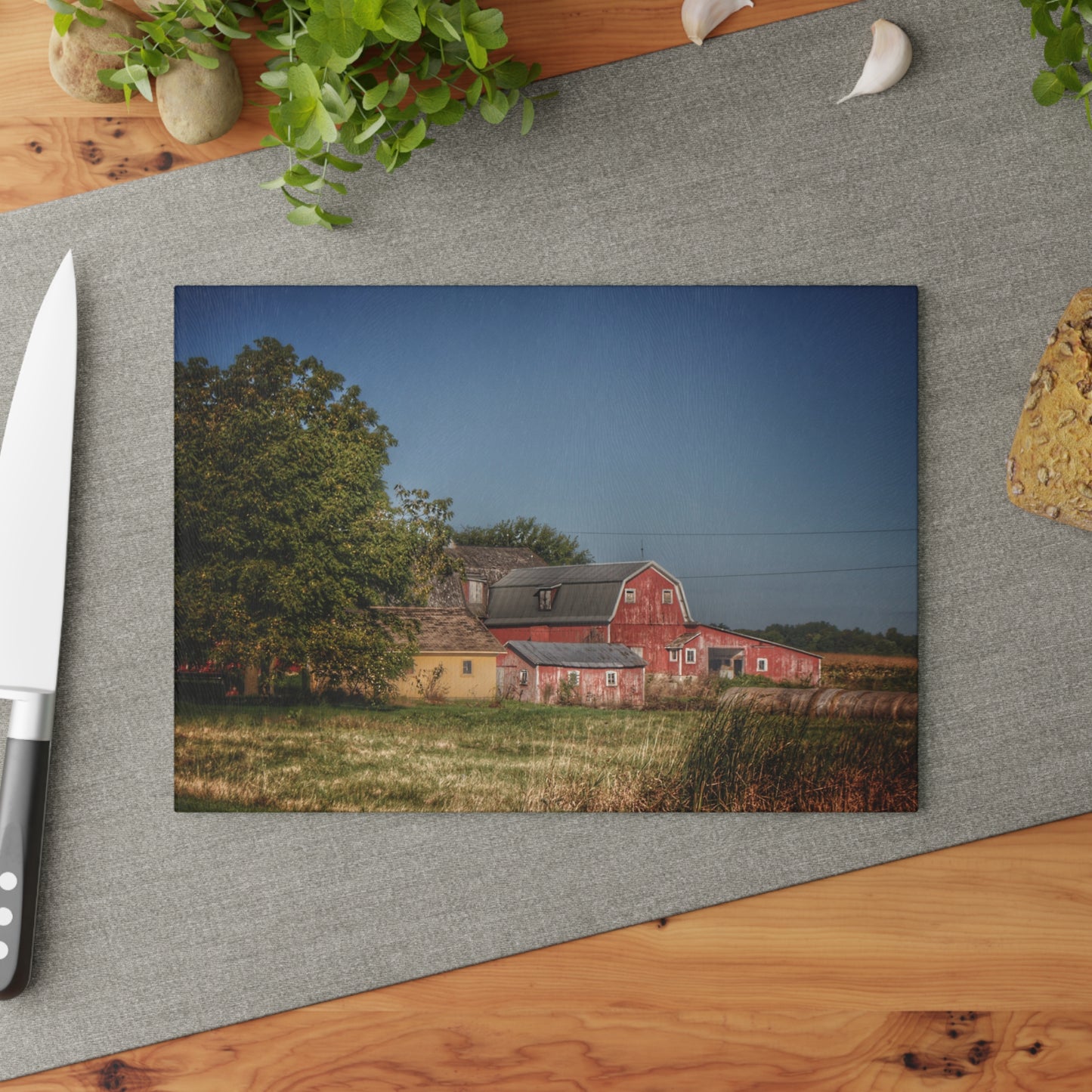 U R There Photography Rochester Road Red I Rustic Farmhouse Tempered-Glass Cutting Board