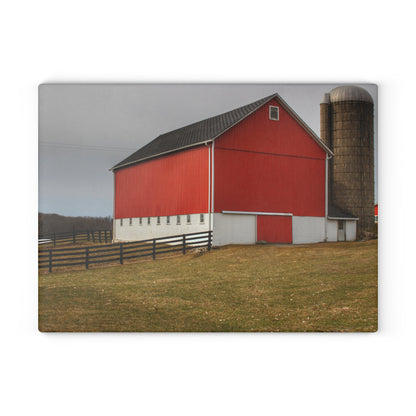 U R There Photography Brocker Road Red I Rustic Farmhouse Tempered-Glass Cutting Board
