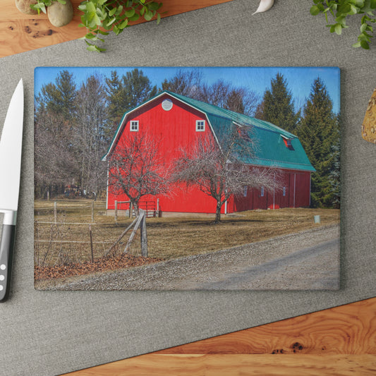 U R There Photography Campground Road Red Rustic Farmhouse Tempered-Glass Cutting Board