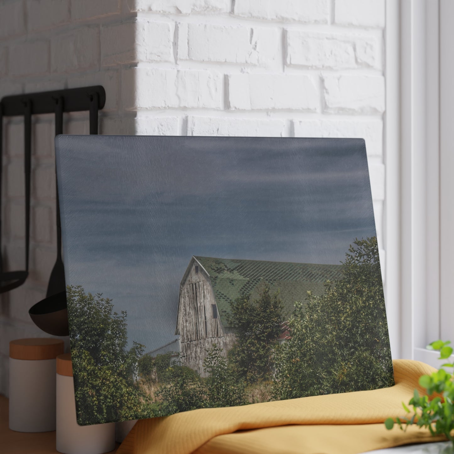 U R There Photography Hill Road Hidden Grey II Rustic Farmhouse Tempered-Glass Cutting Board