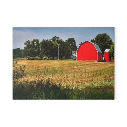 U R There Photography Bristol Road Red and Silo Rustic Farmhouse Tempered-Glass Cutting Board
