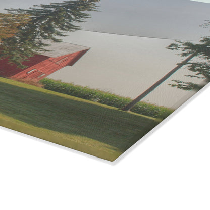 U R There Photography Small Red Barn Beneath the Pines Rustic Farmhouse Tempered-Glass Cutting Board