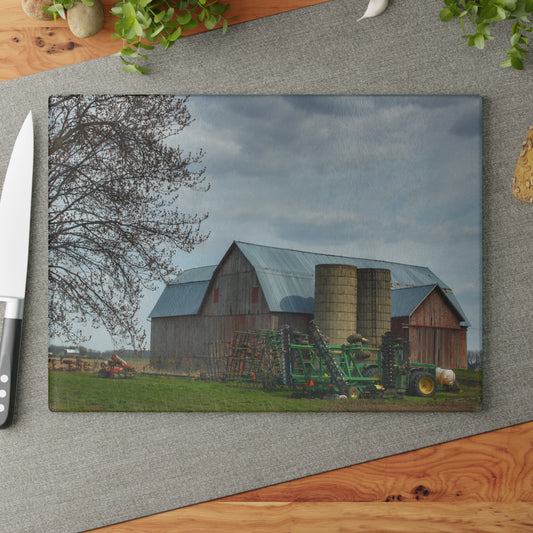 U R There Photography Snover Road Red I Rustic Farmhouse Tempered-Glass Cutting Board