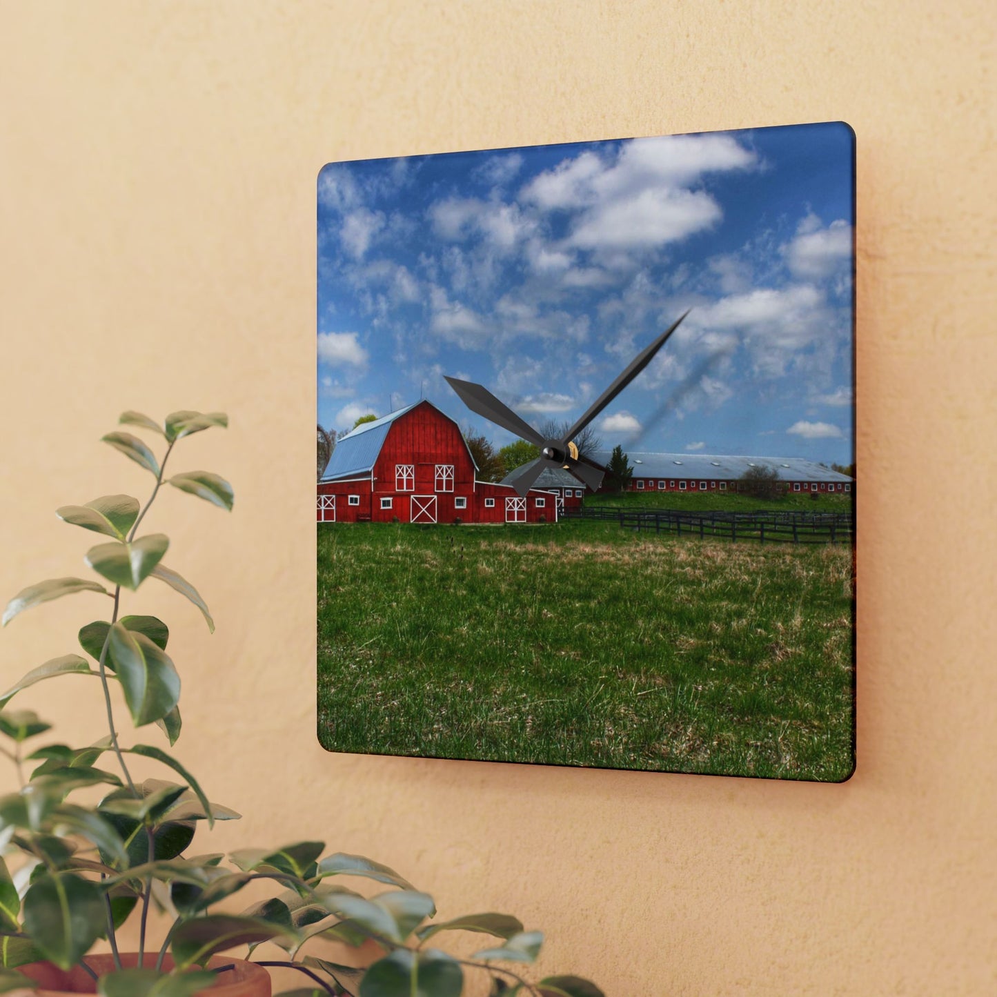 U R There Photography Delano Road Reds II Rustic Farmhouse Acrylic Analog Wall Clock