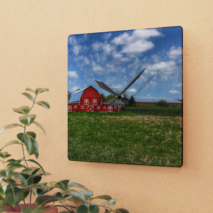 U R There Photography Delano Road Reds II Rustic Farmhouse Acrylic Analog Wall Clock