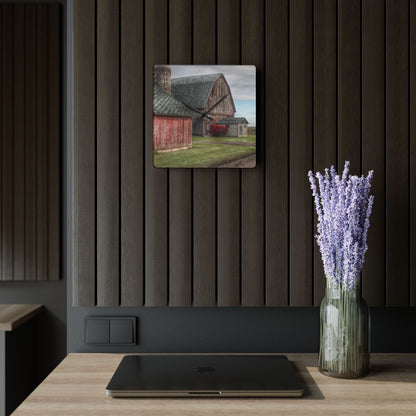 U R There Photography Roedel Roadside Reds III Rustic Farmhouse Acrylic Analog Wall Clock