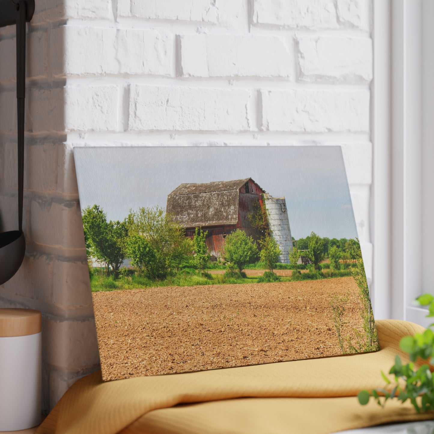 U R There Photography Colwood Road Old Red Rustic Farmhouse Tempered-Glass Cutting Board