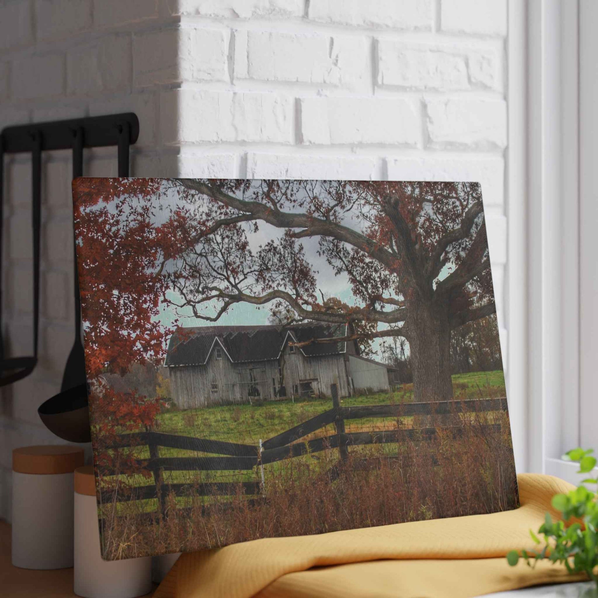 U R There Photography Green Road Grey Beyond the Oak Rustic Farmhouse Tempered-Glass Cutting Board