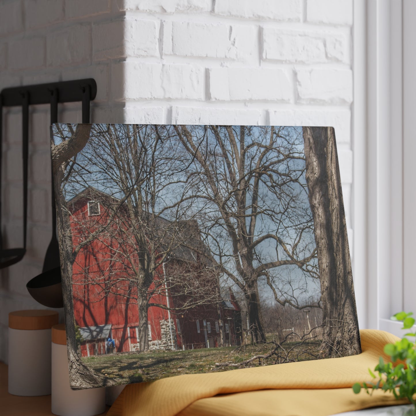 U R There Photography Hill Road Red Rustic Farmhouse Tempered-Glass Cutting Board
