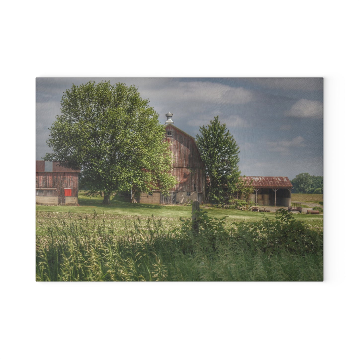 U R There Photography Ross Road Red Rustic Farmhouse Tempered-Glass Cutting Board