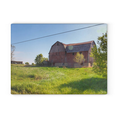 U R There Photography Leslie Road Red I Rustic Farmhouse Tempered I-Glass Cutting Board 8"x 11"