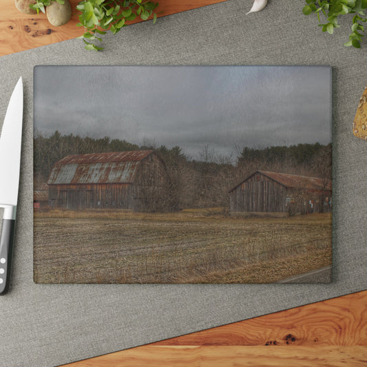 U R There Photography Barns of Arbela III Rustic Farmhouse Tempered-Glass Cutting Board