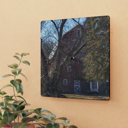 U R There Photography Lakeville Road Hidden Red Rustic Farmhouse Acrylic Analog Wall Clock