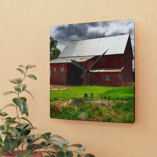 U R There Photography Rescue Road Reds Rustic Farmhouse Acrylic Analog Wall Clock