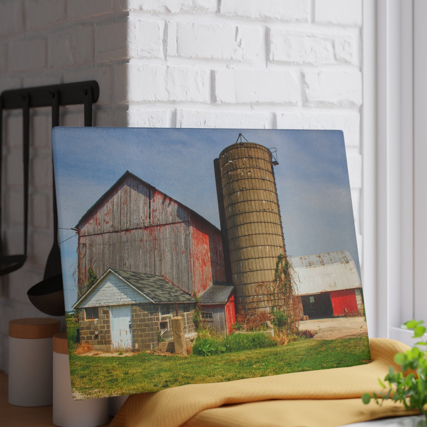 U R There Photography Marlette Red III Rustic Farmhouse Tempered-Glass Cutting Board