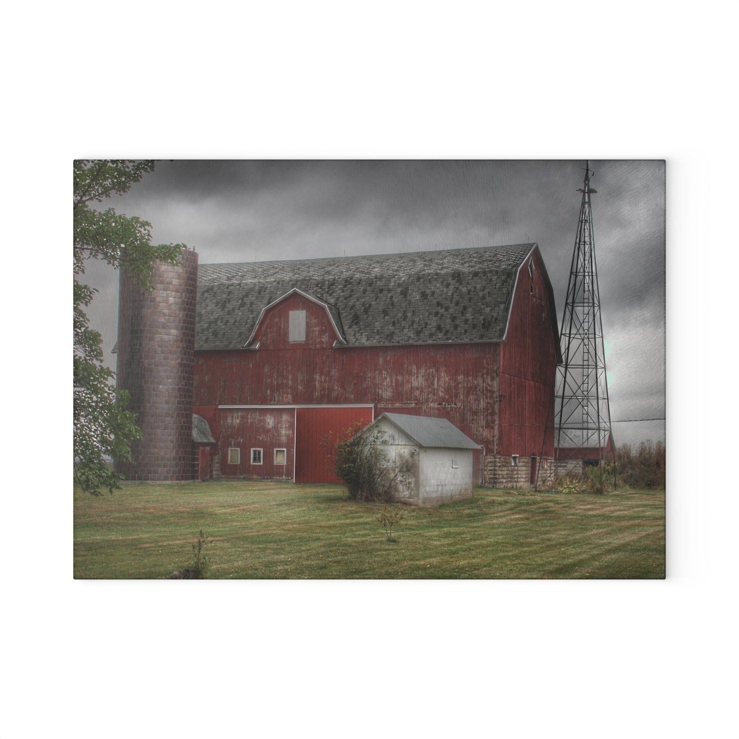 U R There Photography Weaver Road Red II Rustic Farmhouse Tempered-Glass Cutting Board