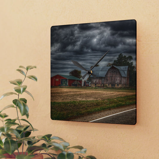 U R There Photography Snover Road Red II Rustic Farmhouse Acrylic Analog Wall Clock