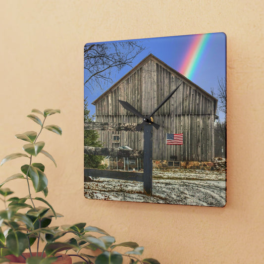 U R There Photography Barn Blessings on Sutton Road Rustic Farmhouse Acrylic Analog Wall Clock