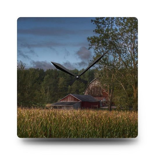 West Oregon Road Hidden Red II Rustic Farmhouse Acrylic Analog Wall Clock 10.75'' × 10.75'' (Square)