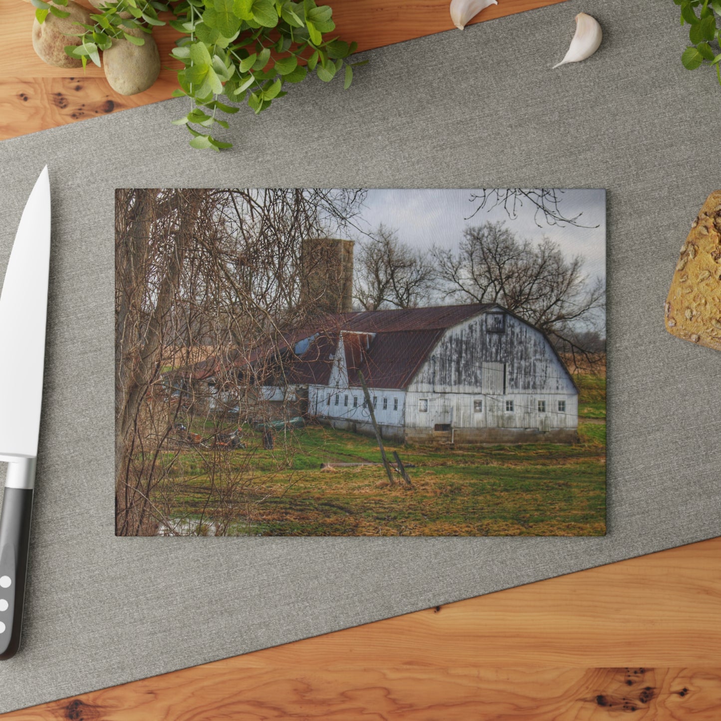 Barn Boutique Rustic Tempered-Glass Cutting Board| Otter Lake Road White