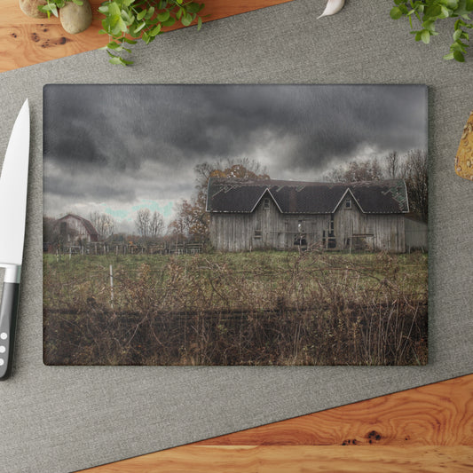 U R There Photography Green Road Grey Rustic Farmhouse Tempered-Glass Cutting Board