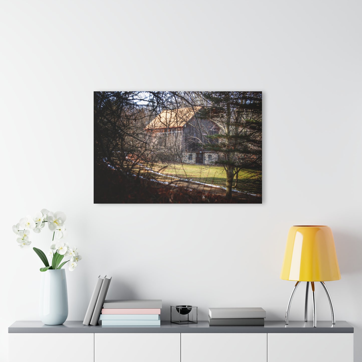 U R There Photography Newark Road Hidden Fieldstone Grey Rustic Farmhouse Acrylic Wall Print