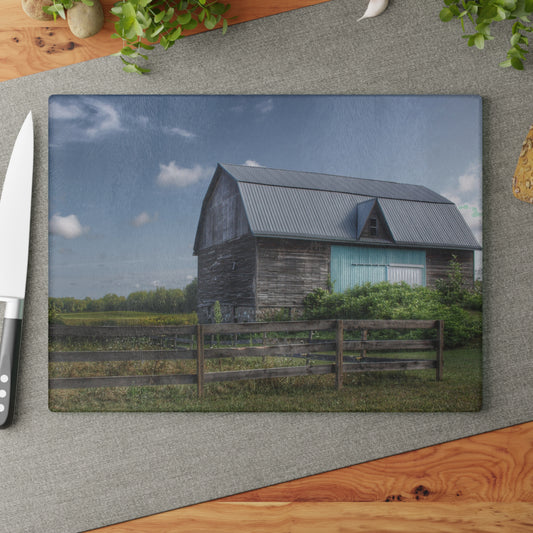 U R There Photography Harris Road Grey Rustic Farmhouse Tempered-Glass Cutting Board