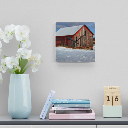 U R There Photography Barnes Road Little Red I Rustic Farmhouse Acrylic Analog Wall Clock