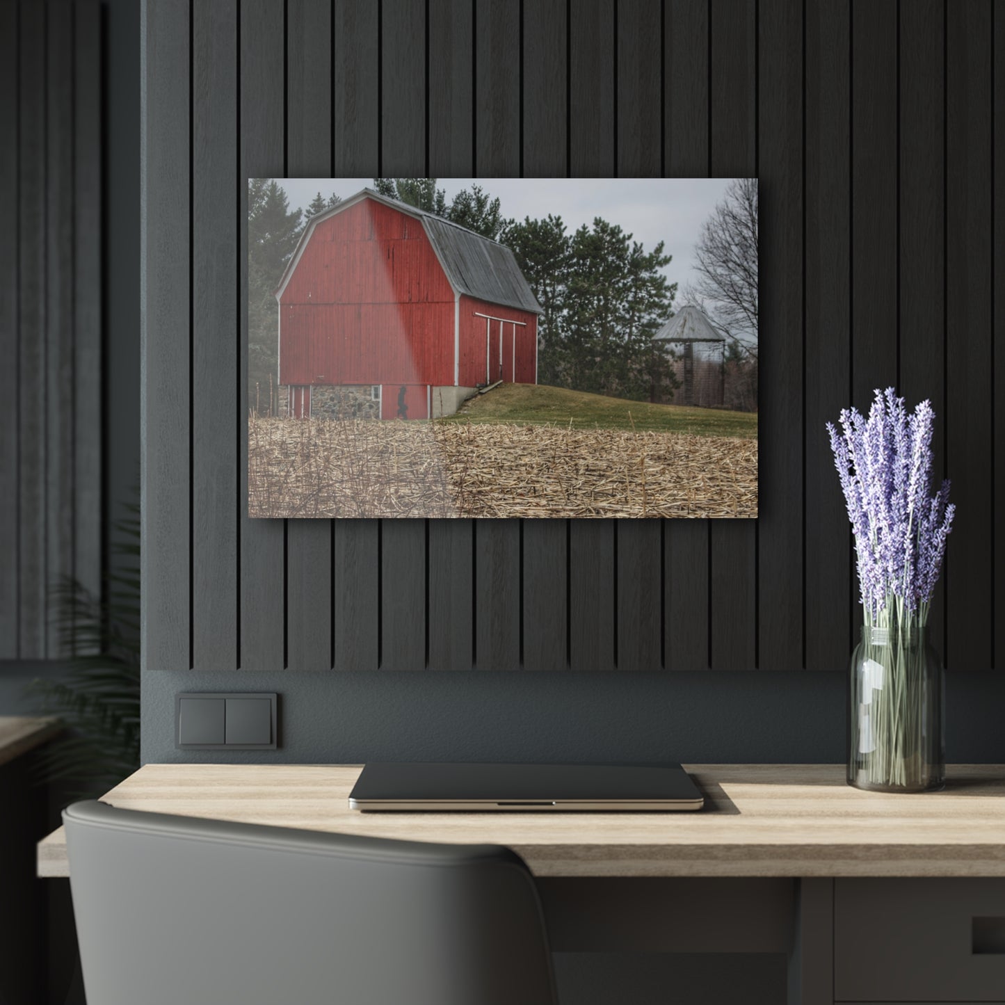 U R There Photography Fostoria Road Standing Man Red Rustic Farmhouse Acrylic Wall Print